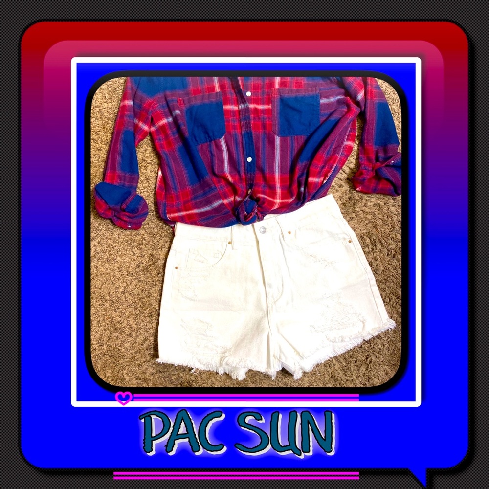 Worn 1 Time PAC SUN White Distressed Denim Shorts